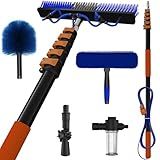 SKGPOLE 30Ft Reach Solar Panel Cleaning Brush Kit with 5-24ft Telescoping Pole, Water Fed Window Cleaner Tool with 20" Brush, Soap Dispenser, Cobweb Duster, Squeegee for Roof, CV, Gutter, Boat, Deck