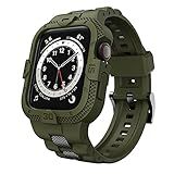 GELISHI Bands Compatible for Apple Watch Band 45mm 44mm 42mm, Men Sport Rugged Band with Protective Case for Watch Series 9 8 7/Series 6 SE 5 4 3, Army Green