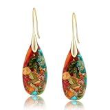 Sriomu Natural Healing Stone Fishhoop Dangle Drop Earrings Statement Gold silver earrings