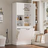 68" Tall Bathroom Storage Cabinet with Two Doors and Tilt-Out Laundry Hamper for Home Display Organizer, Adjustable Shelf, White