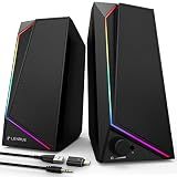 LENRUE Computer Speakers, USB/USB-C Powered AUX Audio for PC Speakers with Loud Stereo Sound, Headphone-in, Touch Lights for Desktop, Computer, Laptop, Desk（USB-C to USB Adapter Included