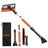 AstroAI 47.2" Ice Scrapers for Car Windshield, 3 in 1 Sturdy Snow Brush with Squeegee, 10 Adjustable Length Settings, Extendable Aluminum Handle, 180° Pivoting Snow Scraper for Car, Truck, SUV(Orange)