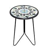 LIFFY Outdoor Side Table,12" Indoor Outdoor Round Glass Tabletop Accent Table with Metal Frame, Decorative Plant Stand & End Table for Patio, Garden, Yard, Kitchen, Porch