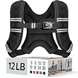 Zeerun Weighted Vest for Women & Men with Reflective Stripe and Adjustable Buckle, Comfortable & Durable Rucking Vest for Walking, Running & Strength Training, 12LBS-Black