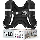 Zeerun Weighted Vest, 6lb/8lb/10lb/12lb/15lb/18lb/20lb/24lb/30lb for Men Women, Reflective Stripe Adjustable Buckle, Comfortable Durable Rucking Vest for Walking Running Strength Training, 12LBS-Black