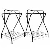 HDYEGY 2 Pack Folding Saddle Rack Heavy Duty Freestanding Horse Saddle Stand Detachable Saddle Rack Stand with Bottom Storage for English & Western Saddles