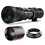 High-Power 420-1600mm f/8.3 HD Manual Telephoto Zoom Lens for Canon EOS 70D, 80D, 90D, Rebel T3, T3i, T5, T5i, T6i, T6s, T7, T7I, T8I, SL3, EOS 5D, EOS5D IV, 6D II, 7D II SLR Cameras
