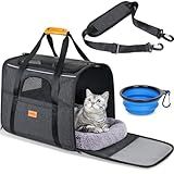 Morpilot Cat Carrier - Cat Carrier Soft for Medium or Large Cats up to 20lbs, with Dual-Sided Cushion, Secure Buckle and Foldable Bowl, Dog Carriers for Small Dogs - Pet Carrier (Dark Gray)