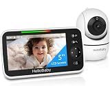 HelloBaby No WiFi Baby Monitor 5" Screen 30-Hour Battery Pan-Tilt-Zoom Video Upgrade with Camera and Audio, Night Vision, VOX, 2-Way Talk, 8 Lullabies and 1000ft Range, HB6550
