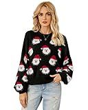 Lesmart Womens Ugly Christmas Sweater Funny Santa Funny Xmas Holiday Party Knitted Pullover Black S