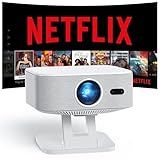 [Netflix-Licensed/1500ANSI] Smart Outdoor Projector: NICPOW 4K Projector with Wifi and Bluetooth, Built-in Apps, Auto Focus & Keystone, Portable Proyector for Home & Outdoor Use, White