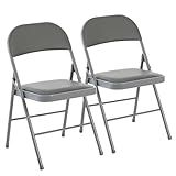 DUMOS 2 Pack Folding Chairs with Padded Cushion and Back - PU Leather Stackable Portable Dining Chairs Set, for Home and Office, Conference, Wedding, Party, Patio, Garden, for Indoor Outdoor, Grey