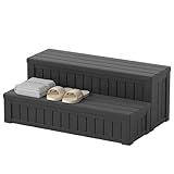 WTFGO Plastic Hot Tub Steps with Storage, Spa Steps Outdoor Stairs, 36.6 Inches Long - Non-Slip All Weather Top & Feet, 32 Gallon Capacity, Waterproof for Porch/RV/Deck, Sturdy Plastic Frame, Black