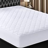 Quilted Fitted Mattress Pad, Queen Mattress Protector Topper with Deep Pocket Stretches up to 16 Inches, Machine Washable Mattress Cover by Utopia Bedding (White)