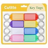 Cuttte 16 Pack Plastic Key Tags with Ring and Label Window 8 Colors