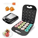 2025 Mini Donut Maker Machine for Home, Kid-Friendly 16-Hole Electric Doughnut and Pancake Maker with Non-Stick Surface, Ideal for Homemade Doughnuts (Black with Mini Oven Gloves & Brush)