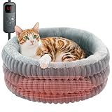 Heated Cat Bed Indoor, 20" Round Donut Deep Sleep Calming Heated Pet Beds for Cats and Small Dogs, Comfort Electric Thermal Cat Warming Bed with Adjustable Heating Pad, Washable and Indoor Use