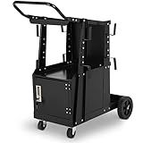 Heavy Duty Welding Cart for MIG Welder & Plasma Cutter，3 Tier Welding Cart with Large Capacity Lockable Cabinet, 360° Swivel Wheels, Cable Hook，Static Load Capacity 220 LBS