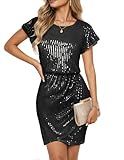 GRACE KARIN Elegant Sequined Evening Party Dress Knee Length Ruffle Cocktail Formal Black Party Dress for Woman Black 2XL
