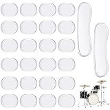Drum Damper Gel Pads, 24pcs Round and 2pcs Transparent Silicone Drum Mufflers Strong Adhesive Drum Mute Pads Soft Drum Dampening Gel Pads for Snare, Drum Cymbal Tone Control Overtone Resonance