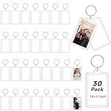 Photo Keychain, 30 PCS Acrylic Picture Keychain Holder for Insert 1.8 x 1.1 Inch Photo, Personalised Keychains Photo Frame, Blank Clear Keychains with Split Ring for DIY Craft Graduation Xmas Gift