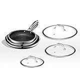 HexClad Hybrid Nonstick 6-Piece Fry Pan Set, 8, 10, and 12-Inch Frying Pans with Tempered Glass Lids, Stay-Cool Handles, Dishwasher-Friendly, Induction Ready, Compatible with All Cooktops