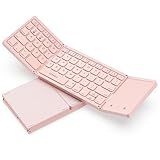 seenda Foldable Bluetooth Keyboard for Travel, Tri-Folding Wireless Rechargeable Multi-Device Portable Keyboard with Touchpad, for Laptop iPad Tablet PC Smartphone Windows iOS Android, Pink