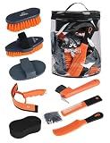 Shinewell Horse Grooming Kit, Complete Horse Brush Set, Equine Grooming Tools for Shedding & Daily Care Orange