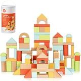 100 Pcs Building Blocks for Toddlers 1-3, Kids Wooden Blocks & Shape Sorter