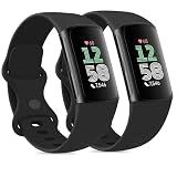 2PACK Sport Bands Compatible with Fitbit Charge 6 Bands/Fitbit Charge 5 Bands, Classic Soft Replacement Straps Wristbands for Fitbit Charge 6/5 Fitness & Health Tracker (Black,Small)