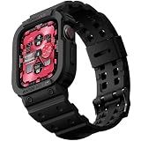 amBand Compatible with Apple Watch Series 9/8/7/SE (3/2/1)/6/5/4/3 Band for Men 45mm 44mm 42mm Case, Rugged Sport Strap for iWatch 45/44 mm Military Protective Cover Bumper Drop-Proof, Matte Black