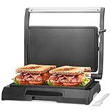 Baker's Friend Mini Panini Press Electric Griddle, 2 Slices of Panini Grill Press Sandwich Maker Press, Sandwichera Electrical for Pancakes & Eggs, Oil Tray, Non Stick Surfaces, Stainless Steel