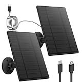 5W Solar Panel for Security Camera, Solar Panel with Micro USB & USB-C Port for DC 5V Outdoor Rechargeable Battery Camera, IP65 Waterproof, 360° Adjustable Security Mount, 9.8ft Cable (2, Black)