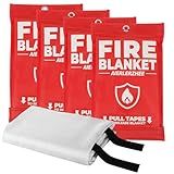 AIERLERZHEE Fire Blanket 4 Pack 40"x40" – CE Certified Fiberglass, Heat Resistant to 1076°F – No-Mess Fire Suppression for Kitchen, Grill, Car, Camping & Home Safety