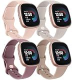 4 PACK Bands Compatible with Fitbit Versa 4 & 3 Bands/Sense 2 / Sense Band Women Men, Classic Soft Straps for Fitbit Versa 4 / Versa 3 /Sense 2 / Sense Smart Watch (Small,4 Pack N)