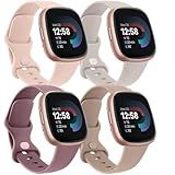 4 PACK Bands Compatible with Fitbit Versa 4 & 3 Bands/Sense 2 / Sense Band Women Men, Classic Soft Straps for Fitbit Versa 4 / Versa 3 /Sense 2 / Sense Smart Watch (Small,4 Pack N)