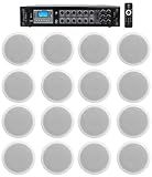 Rockville CCL6T Bundle: (16) 70V 6-in Commercial Ceiling Speakers, White, RCS180-6 180 Watt 6 Zone 70V Bluetooth Commercial Amplifier for Restaurant/Office, 17-Items