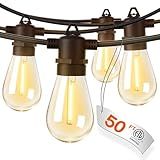 addlon 50FT LED Outdoor String Lights with Edison Shatterproof Bulbs, Weatherproof Strand, Commercial Grade Patio Lights, Decorative for Garden or Patio, Black