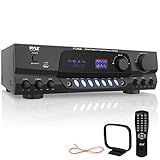 Pyle 200W Home Audio Power Amplifier - Stereo Receiver with AM/FM Tuner - 2 Mic Inputs with Echo - Digital Display - EQ Controls - Remote Control - Ideal for Karaoke & Home Entertainment - PT260A