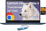 Lenovo IdeaPad Slim 3 Chromebook Laptop (14" FHD Touchscreen, 8-Core MediaTek Kompanio 520, 4GB RAM, 128GB (64GB eMMC+64GB SD)), Anti-Glare, Webcam, 13-Hr Long Battery Life, IST HUB, Chrome OS, Blue