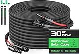 10AWG 30FT Solar Panel Extension Cable, Flame Retardant Protective Sleeving,Bateria Power Twin Wire 10 Gauge Solar Cable with IP68 Female & Male Waterproof Connectors, Dust Caps for Home, RV