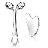Yeamon Gua Sha Facial Tools and Face Roller Set, Facial Massage Tool for Women’s Skincare Routine,Cooling Stainless Steel Face Sculpting Eyes Roller Guasha for Daily Use or Self-Care Gift for Women