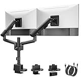 monTEK Dual Monitor Stand Mount with USB for Up to 35" Screens,Tall Post Mounted Monitor Arm Holds Max 24.25lbs Per Screen, Full Motion Adjustable Monitor Arm Desk Mount with C-Clamp/Grommet