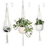 MIPON 3 Pack Macrame Plant Hanger Indoor Hanging Planter for Plants Holder with 3 Hooks,46"/41"/34" Size for Boho Home Decor,Ivory(POTS NOT Included)