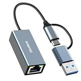 Denlane USB 3.0 to Ethernet Adapter, Ethernet to USB C Adapter 2-in-1, RJ45 Gigabit Network (1000Mbps) Hub Compatible with iPhone 15 16 17/USB-C iPad, MacBook/Pro/Air, Laptop, Windows 11/10/8/7, etc