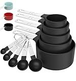TILUCK Measuring Cups & Spoons Set, Stackable Cups and Spoons, Nesting Measure Cups with Stainless Steel Handle, Kitchen Gadgets for Cooking & Baking (Black)