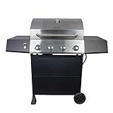 Cuisinart 4-Burner Gas Grill, 44,000 BTU Stainless Steel Full Size Propane Grill with Cast Iron Grates, Outdoor Barbecue with Large Cooking Space and Side Tables for Prep