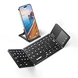 Samsers Foldable Bluetooth Keyboard with Touchpad - Portable Wireless Keyboard with Holder, Rechargeable Full Size Ultra Slim Pocket Folding Keyboards for Android Windows iOS Tablet & Laptop - Black
