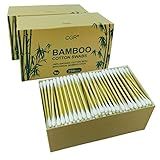 1050pcs CGR Organic cotton Swabs, 100% Cotton Double-Tipped, Bamboo Sticks(compostable), Travel Pack(3 Pack of 350 Swabs Total)