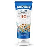 Badger Sport Mineral Sunscreen, Reef Safe, SPF 40, 98% Organic with Zinc Oxide, Water Resistant, Hawaii Reef Act 104 Compliant, Unscented & Hypoallergenic, For Sports & Adventures, 2.9 fl oz